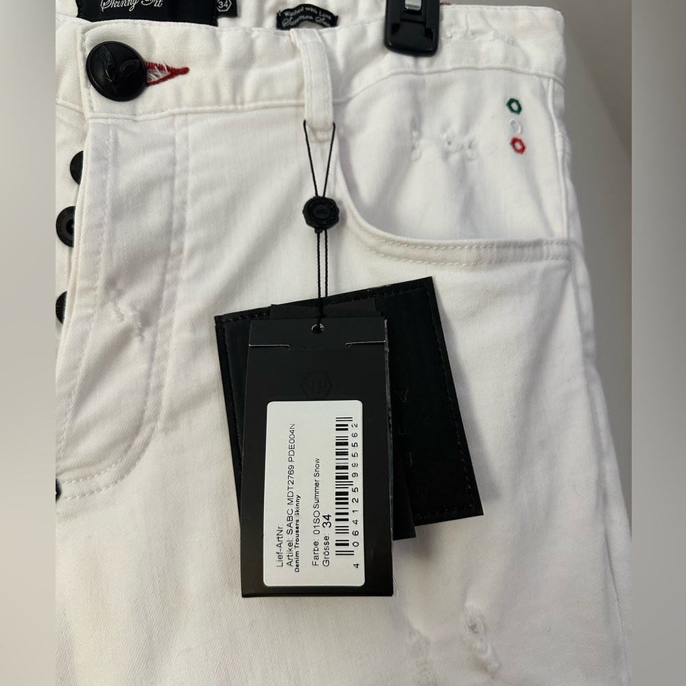 Philipp Plein 100% Cotton Skinny Trousers Cut White Denim Jeans